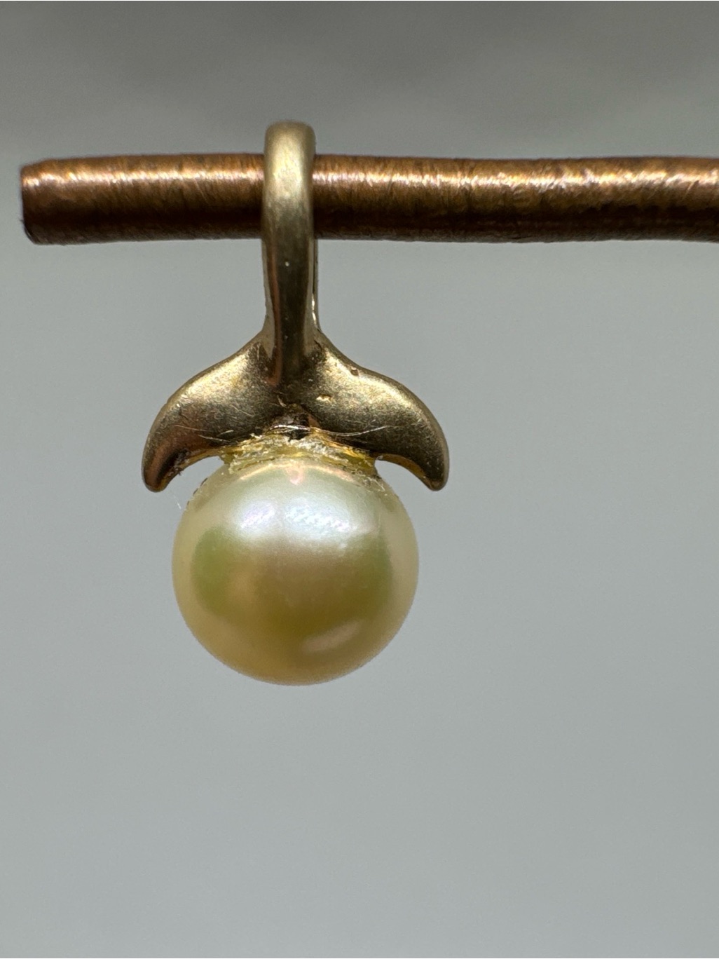14k Yellow Gold & 6.3mm Pearl Whales Whale Tail Pendant Small Dainty